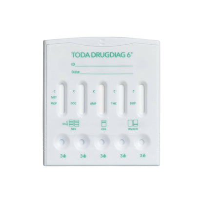 Photographie du Test Urinaire 6 drogues Drugdiag® 6 pour le dépistage de . Matériel médical Norme CE, Fabriqué en France.